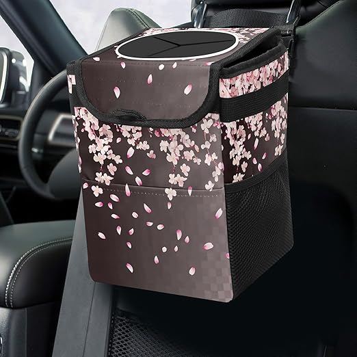 Car Trash Can – Multi-Purpose, Lightweight and Portable with Durable Water-Resistant Coating, No Installation Required, Practical and Ample Capacity, Variety of Colors.Pink Falling Petals