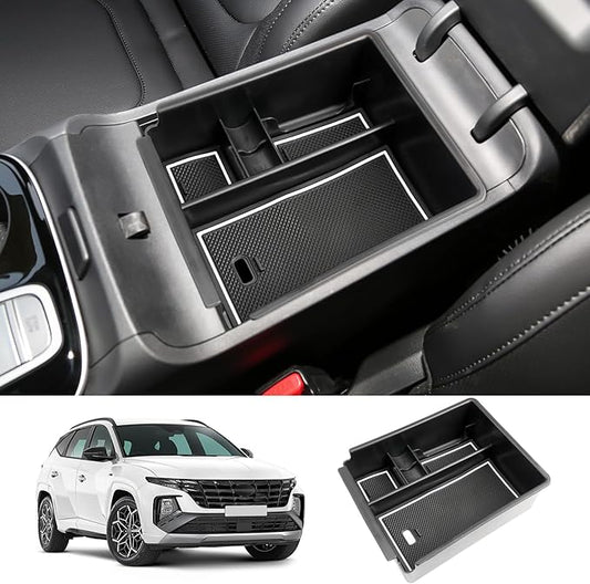 2025 2026 T ucson Accessories for 2022-2025 2026 Hyundai T ucson Center Console Organizer Armrest Storage Box Armrest Console Organizer Insert Tray White-trim(NOT FOR 2025 T ucson PHEV &Limited Model)