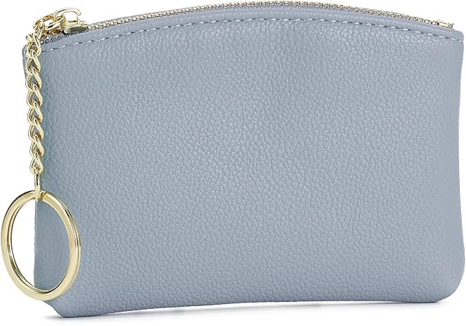 WOZEAH Artificial Leather Coin Purse Change Purse With Key Chain Ring Zipper For Men Women (A Blue)