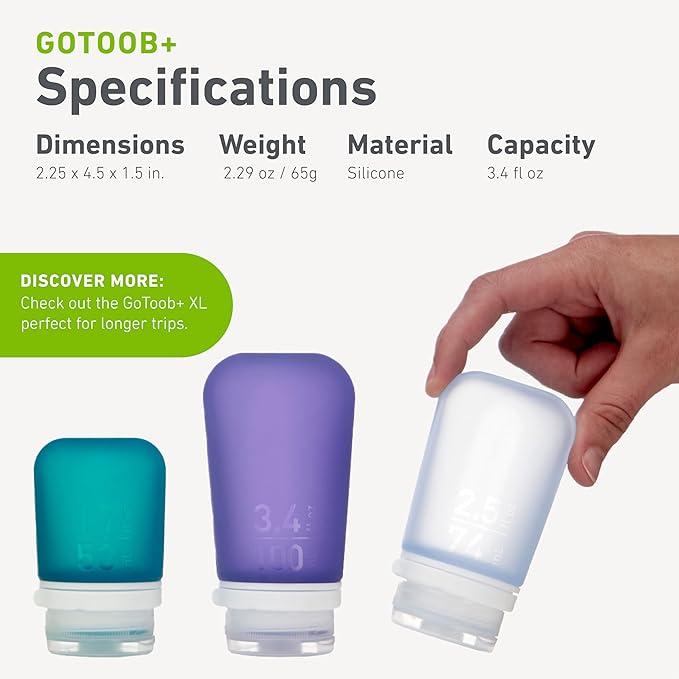 humangear GoToob+ Bottles - Silicone Leak-Proof Travel Tubes for Toiletries, Camping & TSA Carry-On (3-Pack), Large (3.4 fl oz; 100ml), Mint/Aqua/Teal