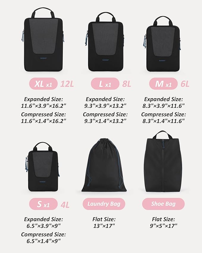 BAGSMART Compression Packing Cubes for Travel, 6/5/4set Lightweight Packing Organizers, Summer Travel Essentials Suitcase Organizer Bags Set
