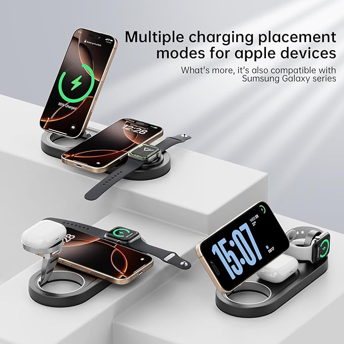 2026 "Mdrndock Magnetic 3 in 1 Charging Station Apple,Foldable Wireless Charger Stand for Mag-Safe for iPhone 17/16/15/14/13/12/Pro Max/Pro/Mini/Plus,Apple Watch Series, Air Pods pro/2/3/4