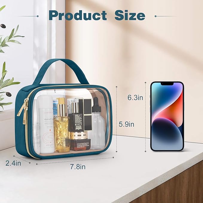 Wedama TSA Approved Toiletry Bag, 2 Pack Clear Makeup Bags with Handles, Quart Size Clear Toiletry Bags, PVC Cosmetic Bag for Women and Men, Carry on Airport Airline Compliant Bag, Til Blue