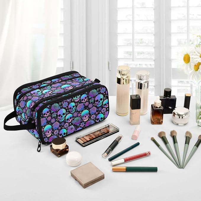 MNSRUU Travel Makeup Bag, Funny Skulls Makeup Bag - Large Capacity Cosmetic Bag Organizer, Portable Toiletry Bag for Travel Size