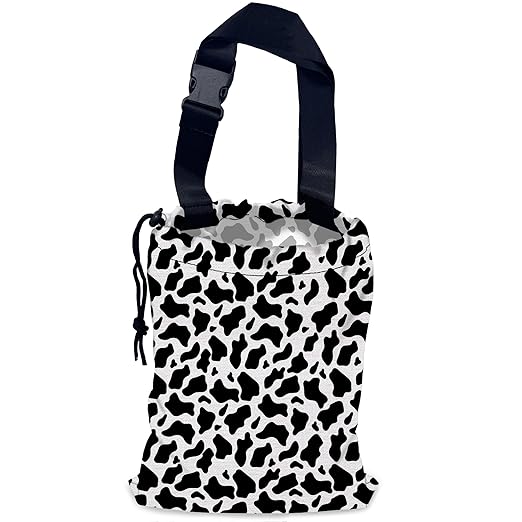 Car Trash Bag Hanging Black and White Cow Texture Car Trash Can for Back Seat Waterproof Car Garbage Can with Adjustable Straps and Drawstring for Car Accessories Vehicle Travelling Camping