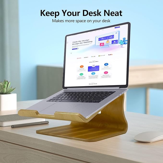 SAMDI Wood Laptop Stand, White Birch, Ergonomic Design for Most Laptops Heat Dissipation, Cord Management, Suitable for Desk or Tabletop (2020-02)