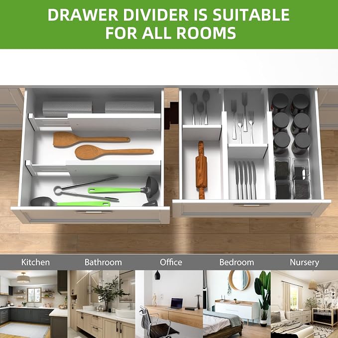 ANTOWIN 4 Pack Expandable Drawer Dividers, 4.7'' High, Extend from 12.2'' to 17.7'', Bamboo Dresser Drawer Organizers Separators for Kitchen, Bedroom, Office, Bathroom (White)