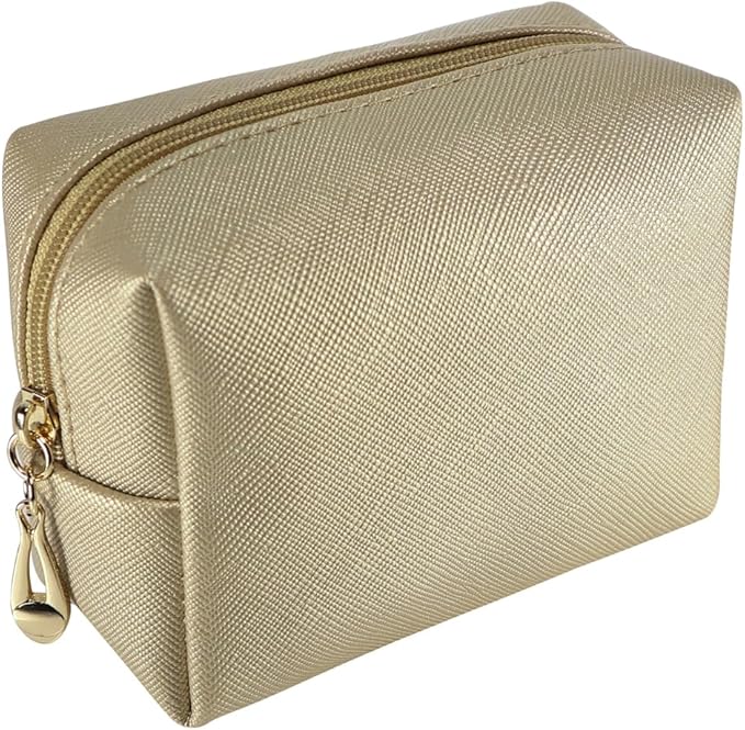 Small Makeup Bag Portable Cosmetic Bag for Women Makeup Pouch Waterproof Toiletry Bag for Travel (Gold, Mini)