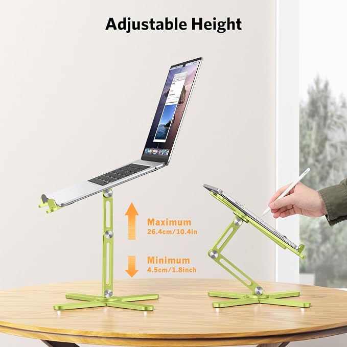 OMOTON 360° Rotating Laptop Stand Riser for Desk, Ergonomic Foldable Computer Stand Adjustable Height Angles for Collaborative Work, Easy Storage Fit Macbooks,All Laptops up to 16 inches, Citron