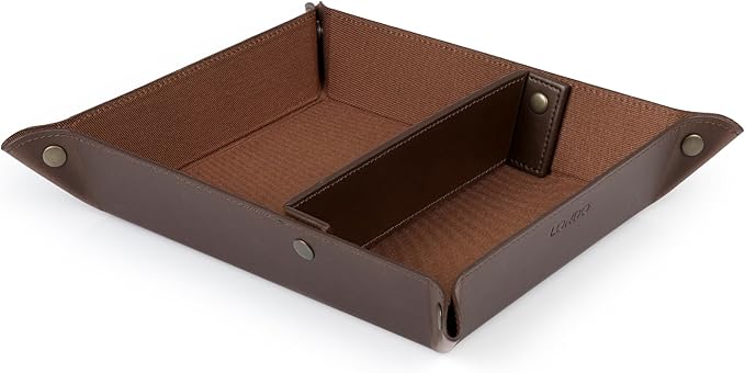 Londo Leather Tray Organizer - Practical Lightweight Water Resistant Computer Table Desk Storage Box for Wallets, Watches, Keys, Coins, Cell Phones and Office Equipment