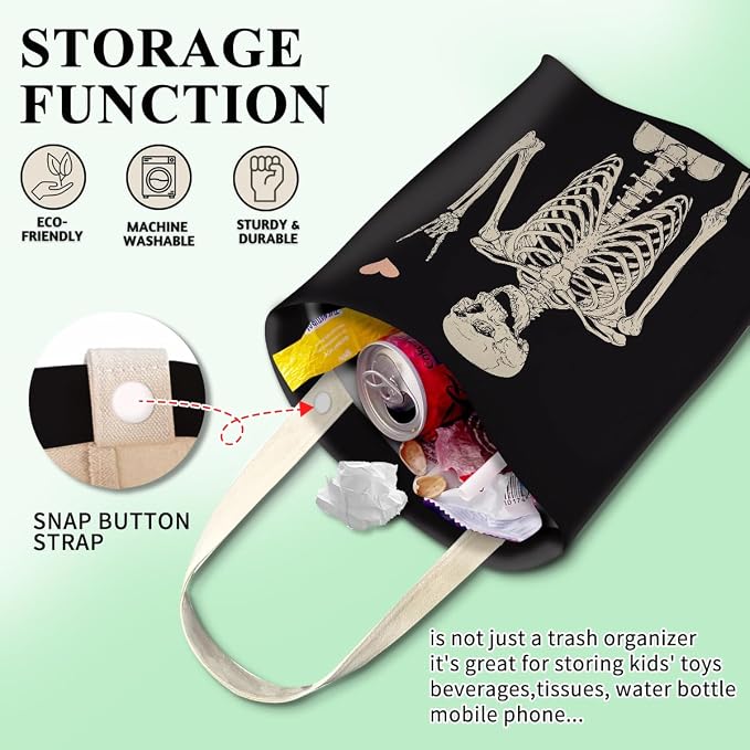 Car Trash Can, Cute Car Trash Bag, Hanging Car Organizer and Storage Bag, Trash Bin for Car Accessories, Vehicle, Travelling, Camping Cool Skull Heart