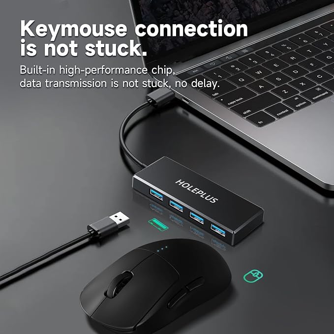 4-Port USB 3.0 Hub, Ultra-Slim Data USB Hub, for MacBook, Mac Pro, Mac mini, iMac, Surface Pro, XPS, PC, Flash Drive, Mobile HDD (U1 0.59ft)