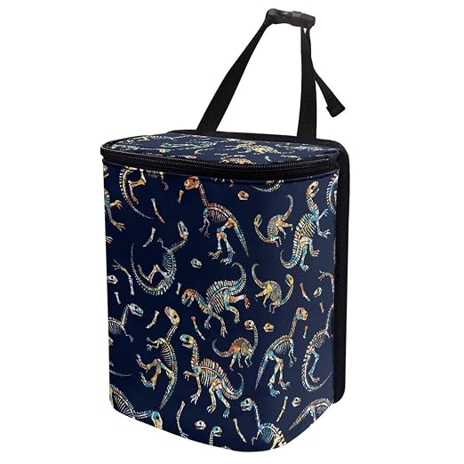Dinosaur Print Car Accessories Back Seat Multipurpose Cars Trash Can with Lid, Leak Proof Waterproof Hanging Car Garbage Can for Road Trip Travel