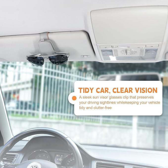 JUSTTOP 1Pack Sunglass Holder for Car, Magnetic Leather Buckle Sun Visor Sunglass Clip, Ticket Card Clip Sunglasses Mount, Car Interior Accessories for Men and Women (Gray)