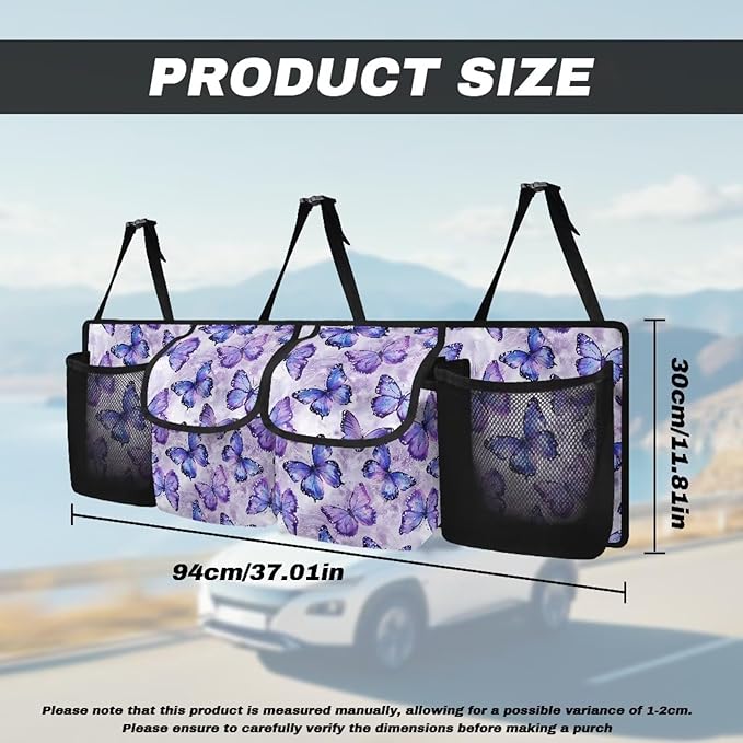 Purple Butterfly Car Trunk Organizer with Lid Backseat Hanging Storage Bag Waterproof Collapsible Cargo Bag Auto Organizer for SUV, Truck, Van