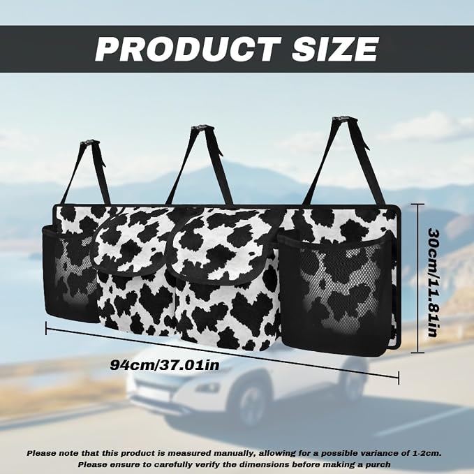 Cow Pattern Trunk Organizer and Storage, Waterproof Backseat Hanging Organizer for SUV, Truck, Collapsible Cargo Storage Bag with 4 Pockets, Car Interior Accessories
