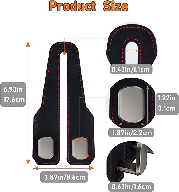 2 Pack Leather Car Headrest Hooks, Double Hook Heavy Duty Purse Holder, 360° Rotating Seat Back Organizer Holds 55 lbs for Handbags, Grocery Bags, Universal Fit Car Accessories, Black