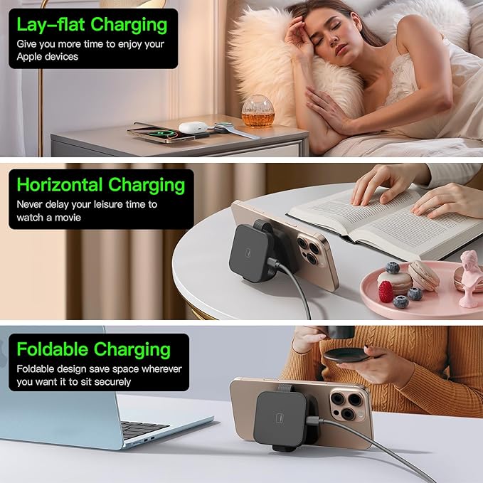 2026 for iPhone 16 Pro Max 3 in 1 Foldable Wireless Charging Station for MagSafe Magnetic Charger, Travel Stand 20W Charge Multiple Devices for iPhone 16/15/14/12/11/X-Apple iWatch Ultra/SE AirPods