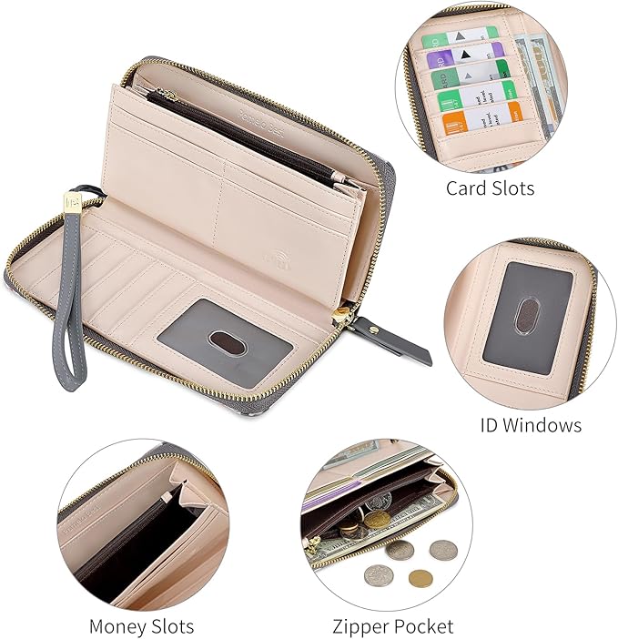 Pomelo Best Womens Wallet RFID Blocking Leather Multi Credit Card Large Capacity Wristlet Zip Around Long Wallets for Lady