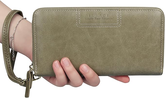 FT FUNTOR Wristlet Wallets for Women, Ladies PU Vegan Leather Clutch Wallet Zip around Phone Purse Card Holder Organizer