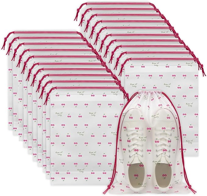 Shoe Bags for Travel, 13.8" x 11.8" Travel Shoe Bags for Packing, Large Waterproof Portable Travel Shoe Storage Bags Travel Essentials Women for and Men (20, Cherry)