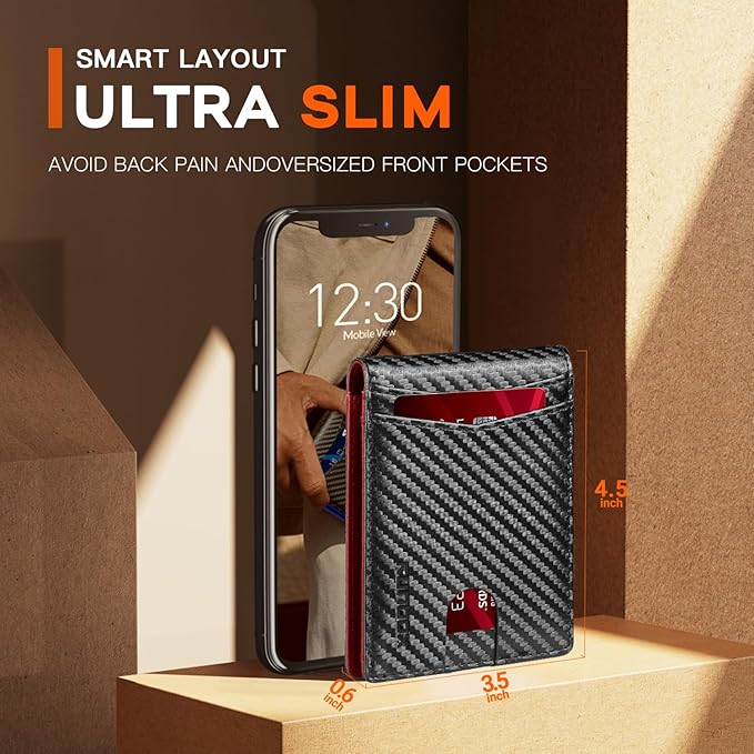 RUNBOX Wallet for Men Slim Leather Bifold RFID Blocking Minimalist Front Pocket Design with Gift Box