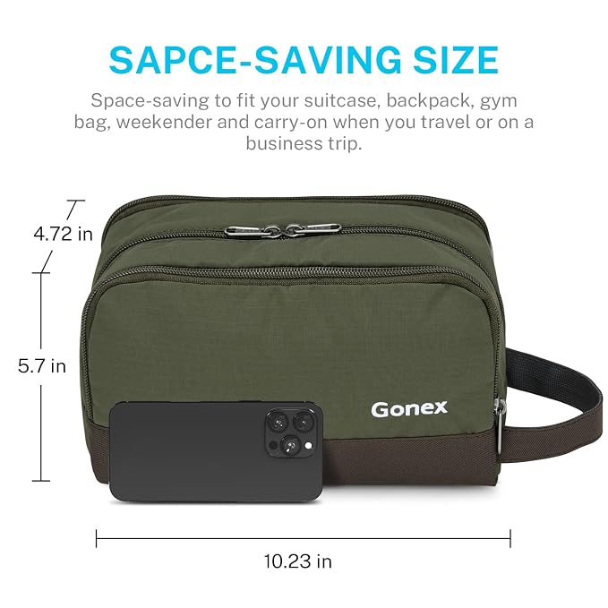 Gonex Travel Toiletry Bag Nylon, Toiletries Kit Shaving Bag Toiletry Organizer Olive & Brown