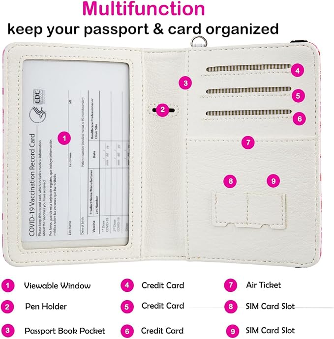 AIRMORS AirTag Passport Holder,Cute Travel Wallet RFID Blocking Family Passport Protector Case Credit Card Slots for Women