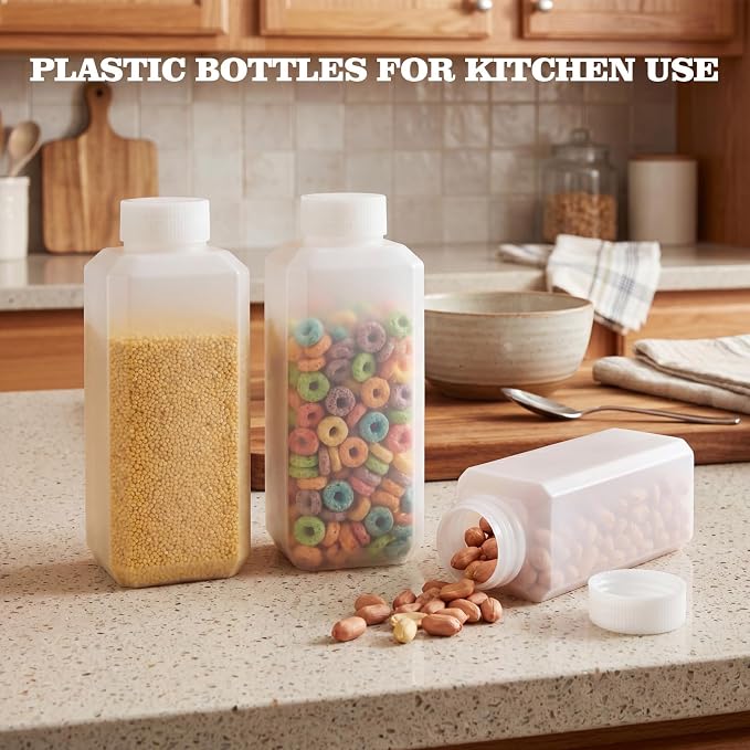 DEMORA 4oz Small Square Plastic Travel Bottles, Reusable Leak Proof Liquid Containers with Caps and Stickers for Pill, Water, Juice (Translucent, 8 Pcs)