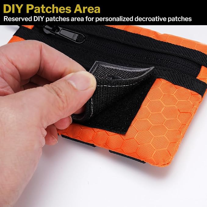 VIPERADE VE3-P Pocket Organizer Pouch, EDC Organizer Men with DIY Patches Area, EDC Pouch with 4 Tool Storage Pocket Pouch for Flashlight, Pocket Knife, EDC Pen, EDC Gear (Orange)