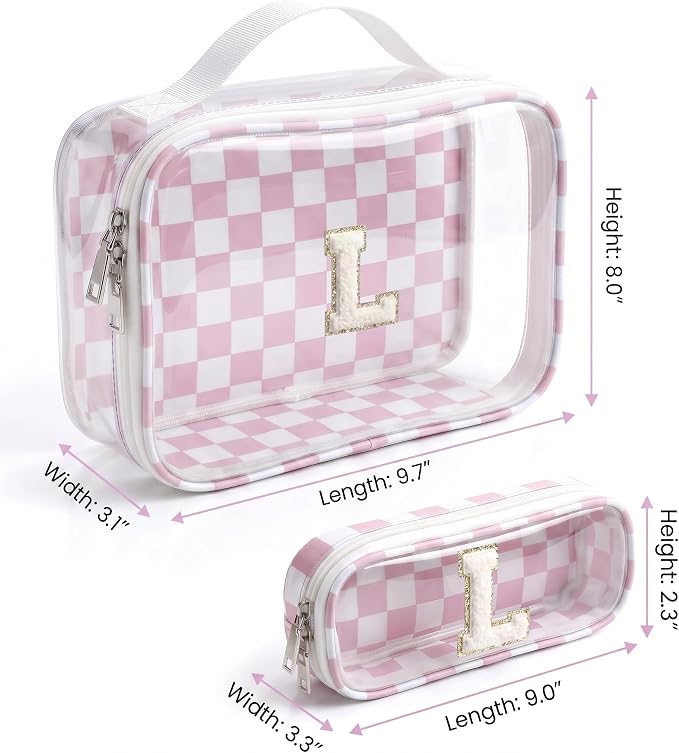 Cute Sunscreen Makeup Bag for Girls Women - Cosmetic Bags for Teen Girl | Personalized Gifts for Women Her | Bridal Shower Gifts | Birthday Gifts for 8 9 10 11 12 13 Year Old Girls (L,Pink&Beige)