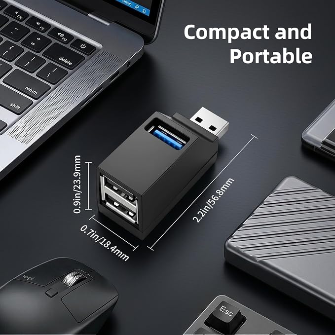 3 Ports USB-Adapter, USB Hub with 3.0 and Double 2.0 USB-Adapter, Portable USB Splitter 1 in 3 Out for U Disk，Keyborad, Mouse，Mobile Hard Disk, etc (Black)