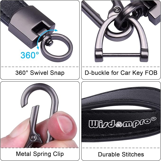 Wisdompro Genuine Leather Car Keychain, Universal Heavy Duty Key Fob Keychain Leather Key Chain Holder for Men and Women