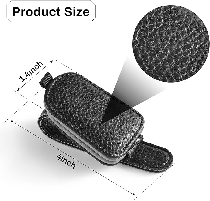 SINGARO Sunglasses Holder for Car, Leather Magnetic Buckle Sun Visor Sunglass Clip, Ticket Card Storage Glasses Clip, Car Interior Accessories for Men and Women（2PCS Black-Gray）