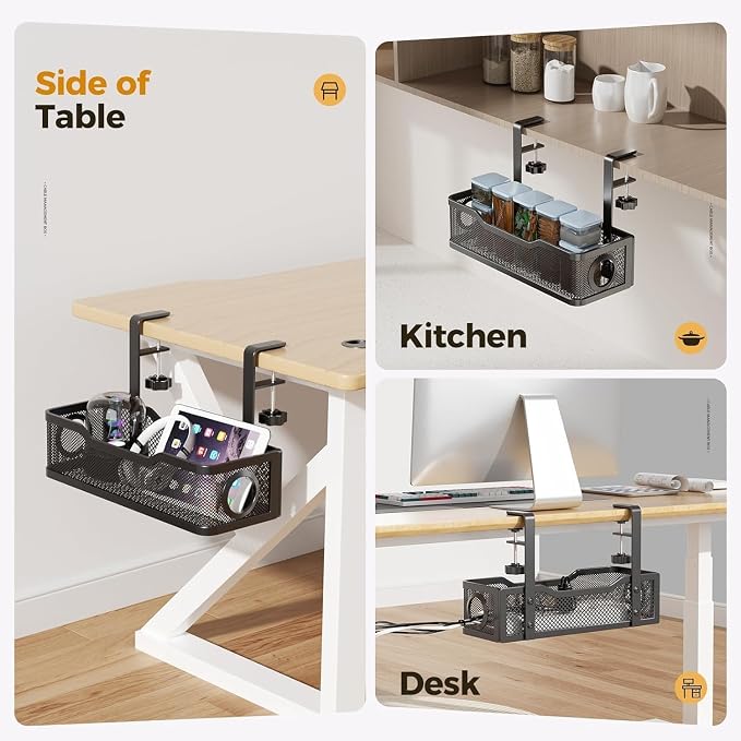 Under Desk Cable Management Tray, Heavy Duty Steel Wire Cord Organizer 13.4 Ich for Computer Desk, No Drill Adhesive or Screw Mount Options, Power Strip Holder for Home | Office | Shop (Black)
