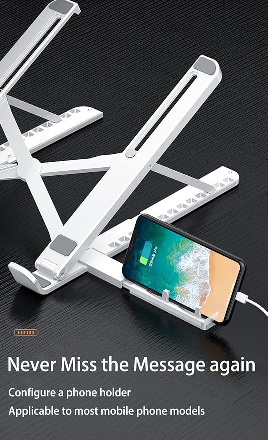 Laptop Stand for Desk with Phone Holder,Anti-Slip Foldable Laptop Riser,Adjustable Portable Stand,Compatible with MacBook Air Pro, HP, Lenovo, Dell, More 10 to 17” Laptops and Tablets (Black)