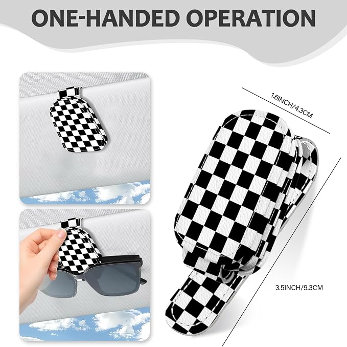2 Pack Magnetic Leather Sunglass Holder, Universal Magnetic Car Eyeglass Hanger Clip for Different Size Eyeglasses, Car Visor Accessories (Black Plaid)