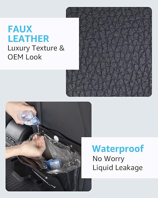 Motrobe Trash Can for Tesla Model Y 2020-2026 Garbage Bag [Strong Magnetic Buckle] with LED Light 1PCS Backseat Hanging Garbage Bin Waterproof Faux Leather Model Y Interior Accessories 2.5 Gallons