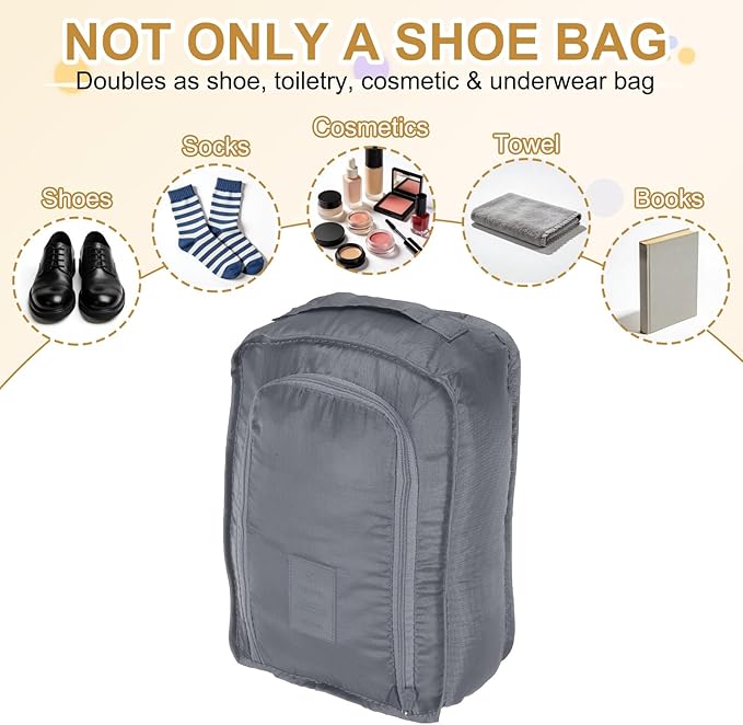 Foldable Travel Shoe Bag, Waterproof Shoe Pouches Organizer with Handle Travel Packing Cubes -Fitting for Storing (Sneakers/Sandals/Fitness Shoes) 2 Pcs & Gray