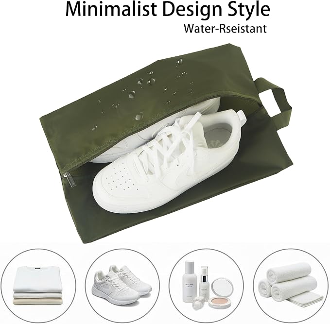 6pcs Portable Shoe Organizer, Travel Pouches with Zipper, Golf Shoe Bags, Clothes Bags, Soccer Cleats Bag, Shoe Pouch for Gym, Waterproof, Odor-Resistant (Dark Green)