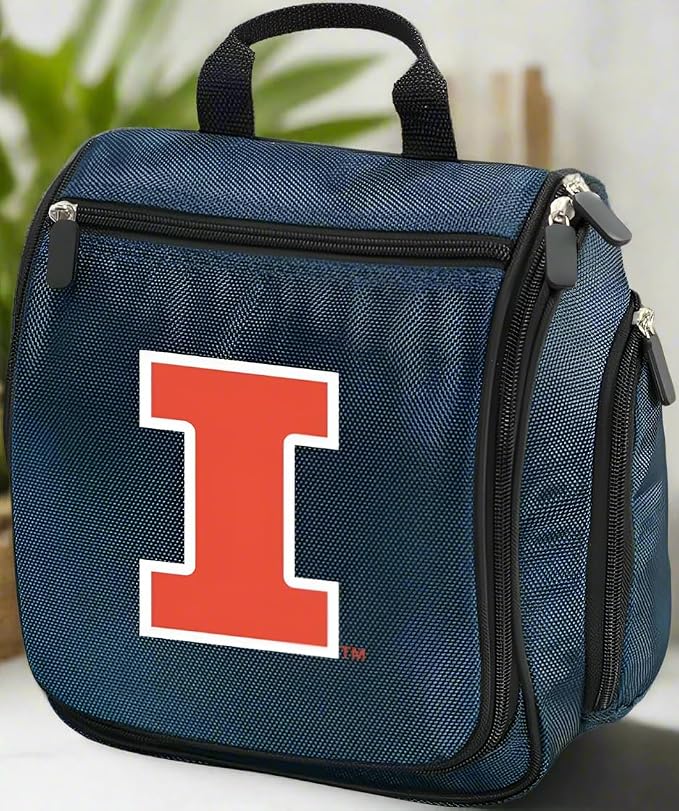 Broad Bay Official Illinois Fighting Illini Hanging Toiletry Bag | Fighting Illini Logo, 1680D Ballistic Polyester, Clear Pockets, Side Zip Storage, Grooming, Shaving, Cosmetics, Alumni Gift
