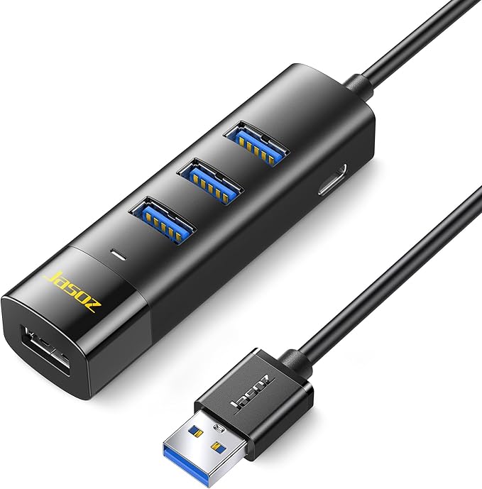 USB Hub 4 Ports - Multiple USB 3.0 Hub with 3Ft Cable, USB-C Splitter Extender with USB Type-C Power Port, for Laptop,Desktop, Windows, Linux, PC(USB-A/3Ft)