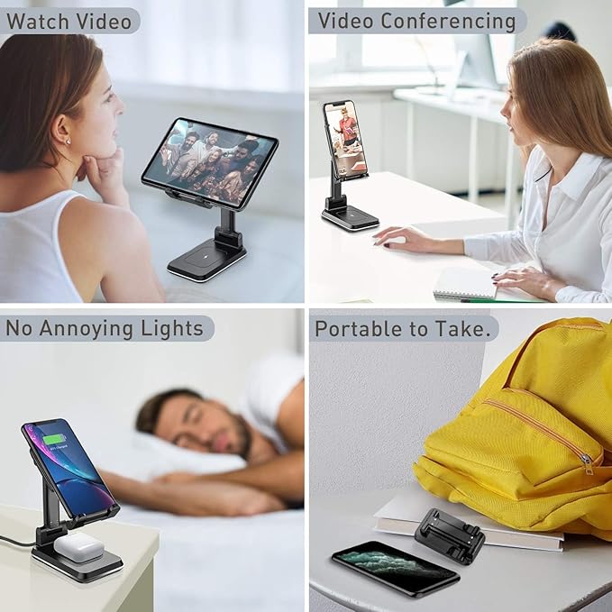 Wireless Charger, 2 in 1 Wireless Charging Station, Phone Charger Stand Phone Holder for Desk Compatible with iPhone 17 16 15 14 13 12 Pro Max Plus, Airpods 4 3 2 Pro, Samsung S25 S24 S23 Note 20