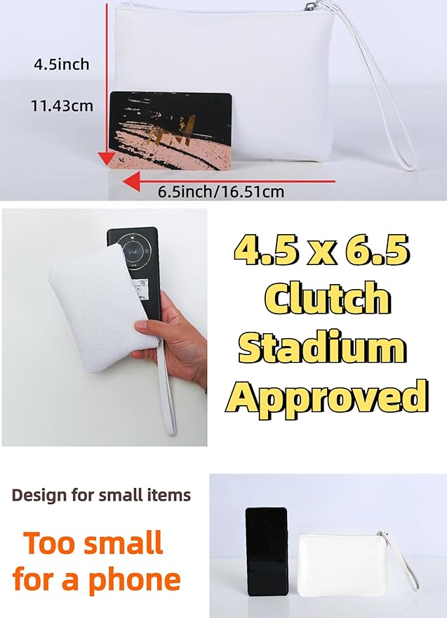 2 Pack Small Zipper Pouch Mini Makeup Bag for Purse Lipstick Cosmetic Travel Make Up Organizer for Women Essentials, Car Change Coin Holder 4.5 x 6.5 Clutch Stadium Approved Wristlet, White