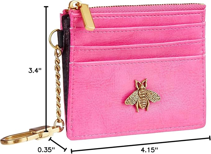 SEAVILIA Card Holder Keychain Wallet for Women with ID Window RFID Coin Purse Bee Gifts Slim Minimalist Small Wallet