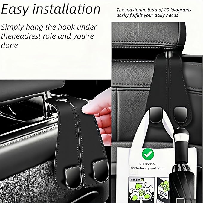 Car Seat Headrest Hooks - 1 Pack Black Auto Seat Back Organizer with Phone Holder, Multi-Function Storage Hooks for Purses/Bags/Coats, Car Accessories for Interior Organization