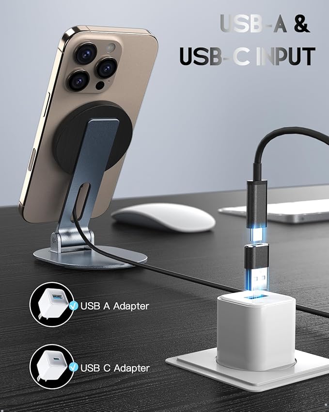 Magnetic Wireless Charger Stand for Mag-Safe Charger, Foldable Wireless Charging Stand Made for iPhone 17/17 Pro Max/Air/16/15/14/13/12,Mag Safe Charging Pad for AirPods Pro 3 2 (Black)