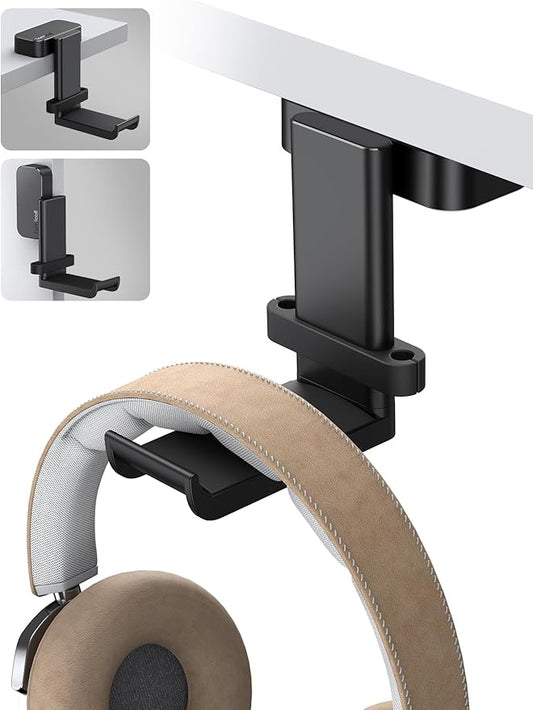 Lamicall Headphone Stand, Headset Hanger - 360 Degree Rotation Earphone Hook Holder Mount, Table Headphone Stand with Cable Organizer, Gaming Headset Clamp for HyperX, Razer, Sony, Sennheiser - Black