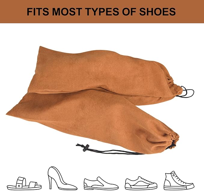 LAKE OF FIRE 8 Pcs Single Shoe Bags for Travel - 18"X9" Packing Shoe Travel Bags for Suitcase, Shoes (Brown)