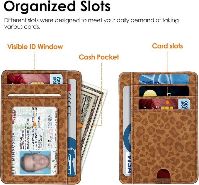 FINTIE Slim Minimalist Front Pocket Wallet, RFID Blocking Credit Card Holder Card Cases with ID Window for Men Women (Leopard Print)